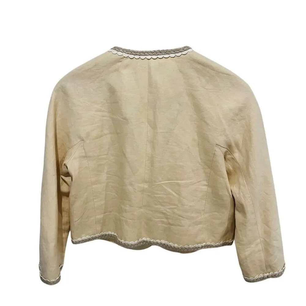 J. Crew Cropped Woven Linen Lady Jacket in Buff Clay Women's 4 Collarless